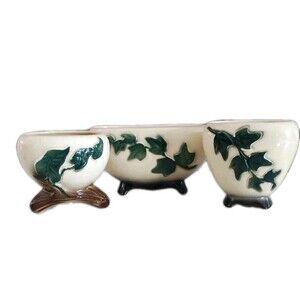 Royal Copley Ivy Philodendron Footed Planters Vintage Set of 3 Cottage Core